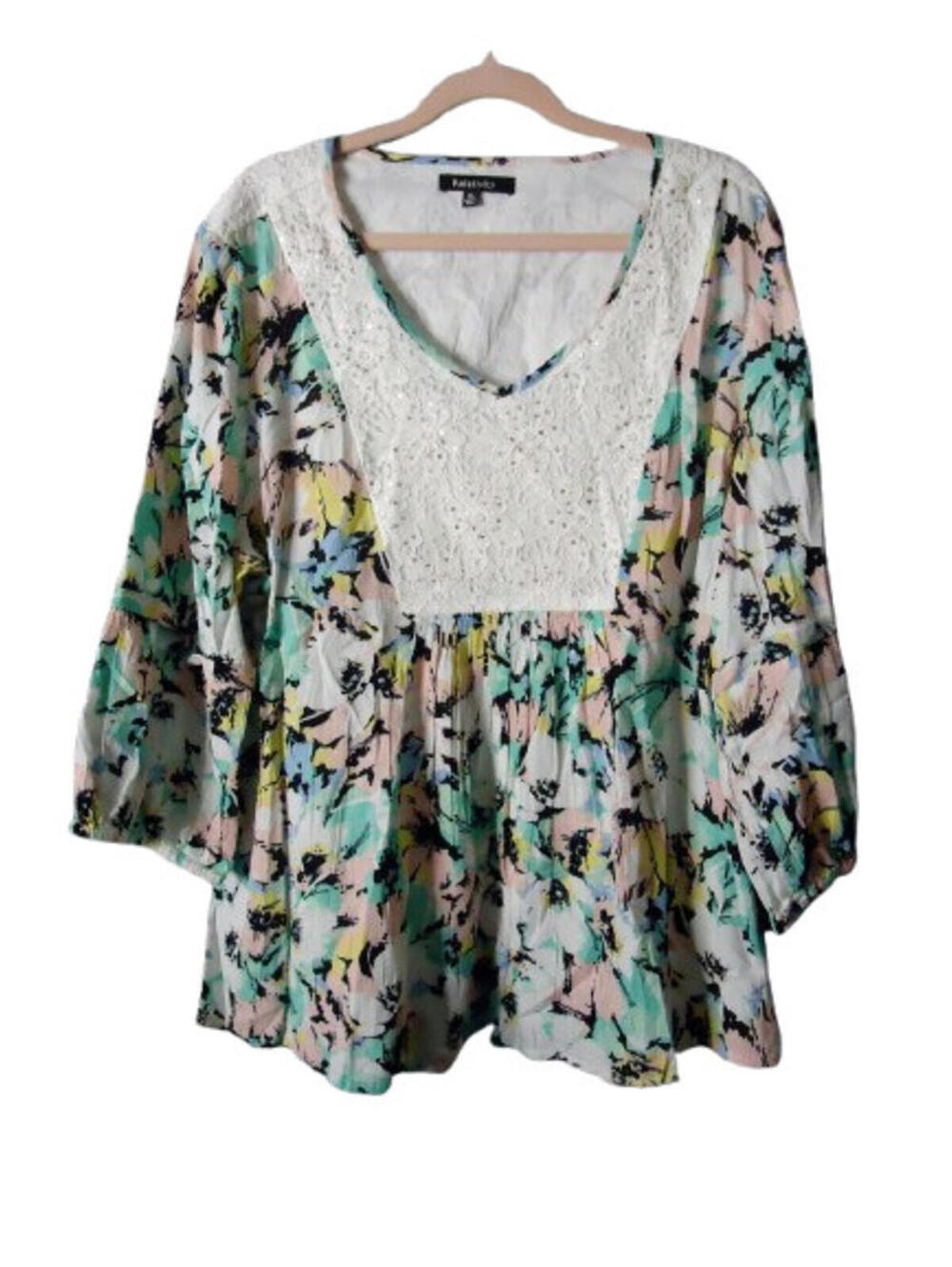 Relativity Empire Bust Long Sleeve Sequin Blouse Size XL Multicolored Floral